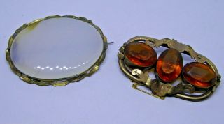 2 X Antique Pinchbeck / Gold Plated Agate And Citrine Set Brooches