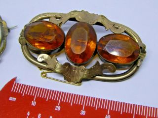 2 x Antique Pinchbeck / Gold Plated Agate and Citrine Set Brooches 2