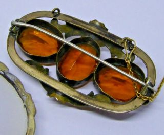 2 x Antique Pinchbeck / Gold Plated Agate and Citrine Set Brooches 5