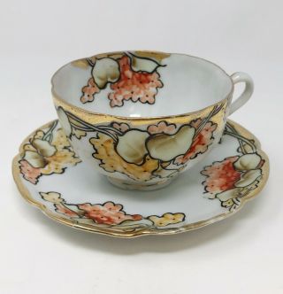 Vintage Art Nouveau Hand Painted Porcelain Cup And Saucer Set