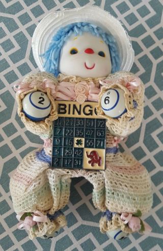 Vintage Handmade BINGO Shelf Sitter Clown Doll 2