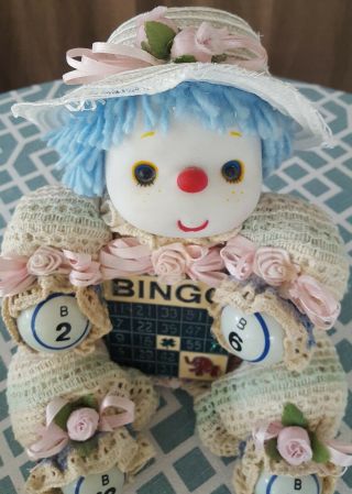Vintage Handmade BINGO Shelf Sitter Clown Doll 4