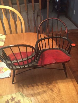 Vintage Wooden Windsor Style Setee Doll Chair Colonial Look 2 Seater