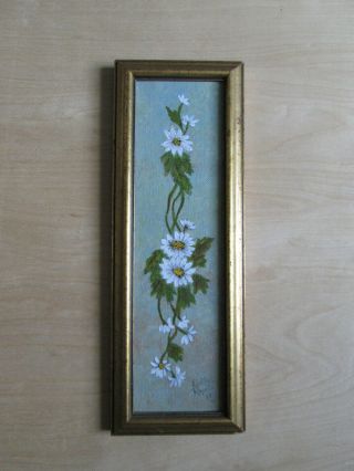 Vintage Small Oil Painting Daisy Signed And Framed 80s Floral Art