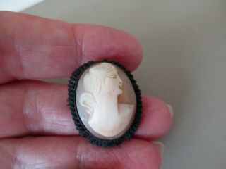 Antique Vintage Edwardian Carved Shell Cameo Silver Fob Charm Pendant Art Deco