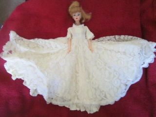 Vintage Handmade Barbie Wedding Dress Bridal Gown Cream Lace & Taffeta No Doll