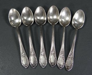 6 Art Deco Russian Silverplate Tea Coffee Sugar Spoons Set Scroll Ornate Handles