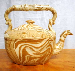 Antique 19th C.  English Creamware Or Scrottle Ware Tea Pot Fixed Handle