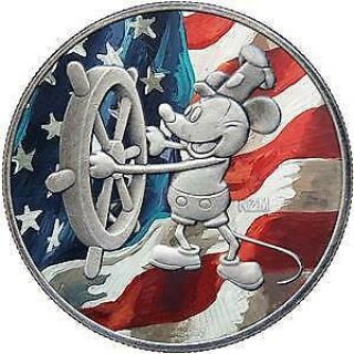 Nieu 2017 2$ Steamboat Willie Mickey Mouse Usa Flag 1 Oz Antique Silver Coin