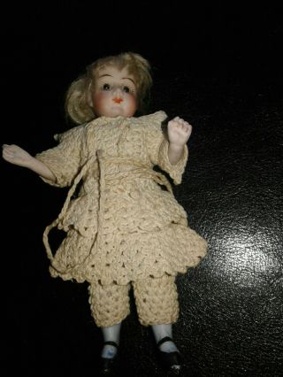 Antique 4 1/2 " French/german All Bisque Jointed Doll