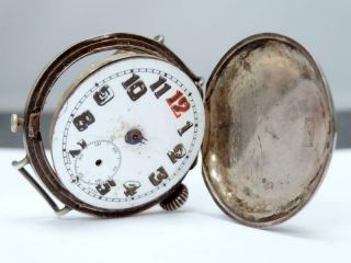 Antique Hunter Trench Wristwatch Large 35 Mm Swiss Silver 15 Jewel N/r A/f S/r