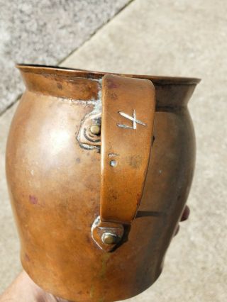 Antique 4 Copper Beer Mug Tankard Tavern Pitcher Handmade AAFA Primitive Decor 6