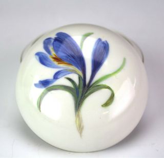 Antique Meissen Germany Hand Painted Blue Iris Porcelain Jewelry Trinket Box Sms