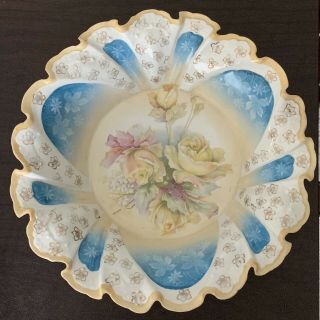 Antique Handpainted Large Bowl With Roses And Gilded Violets