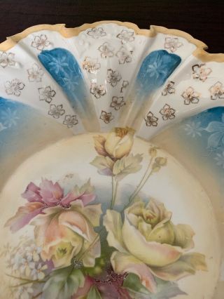 Antique Handpainted Large Bowl with Roses and Gilded Violets 2