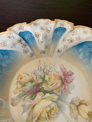 Antique Handpainted Large Bowl with Roses and Gilded Violets 3