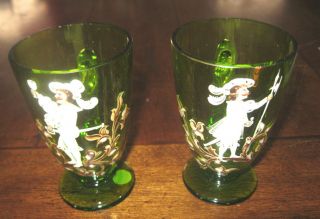 MARY GREGORY ATQ SET OF 6 EMERALD GREEN GLASSES/GOBLETS HP ELIZABETAN MEN 4