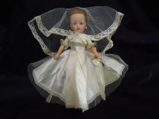 Vintage White Satin Bridal Gown Fashion W/veil & Bouquet 4 Little Miss Revlon,