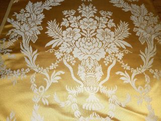 Vintage French Floral Roses Gothic Figural Urn Satin Damask Fabric Yellow