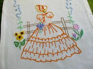 Vintage Table Runner - Hand Embroidered Crinoline Ladies