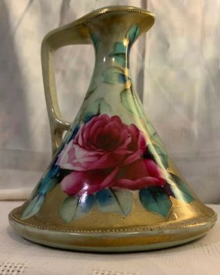 Antique 7’5”nippon Porcelain Moriage Ewer Pitcher Hand Painted Roses Best