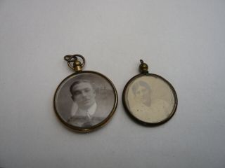 2 X Antique Victorian Old Rolled Gold Necklace Pendant Photo Picture Locket