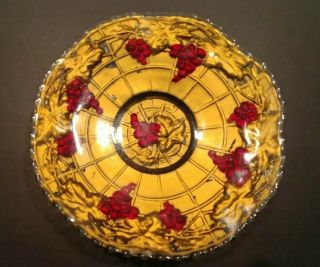Antique Art Nouveau Goofus Glass Dish - Gold W/red Grapes - 5 1/2 " Across & 1 " Deep