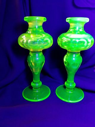 Antique Uranium / Vaseline Glass Par - Fum Bottles
