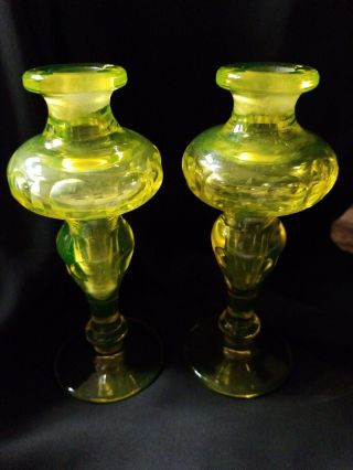 Antique Uranium / Vaseline Glass Par - fum Bottles 2