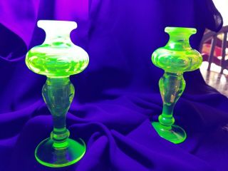 Antique Uranium / Vaseline Glass Par - fum Bottles 5