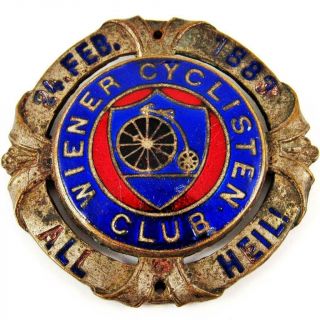 Antique 1883 Viennese Cyclist Club Austrian High Wheel Bicycle Pin Badge Medal