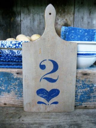 Antique Wood Bread Cutting Board Painted To Look Like Stoneware