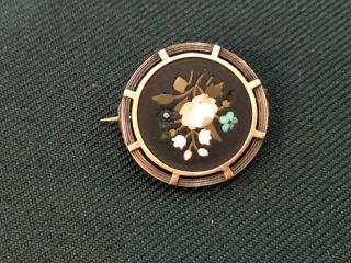 C19th Antique Silver Pietra Dura Brooch With Forget Me Nots For Restoration