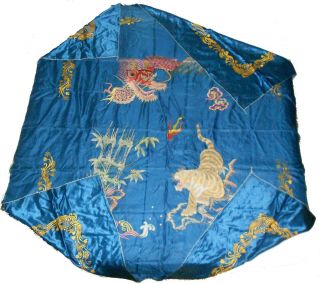 Japanese Tapestries,  Robe/kimono Japan Dragon/tiger Vintage Blue Satin Embroidery