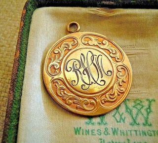 Antique Victorian Large Gold Fill Monogram Charm Fob,  1 3/8 ",  For Bracelet,  9gr