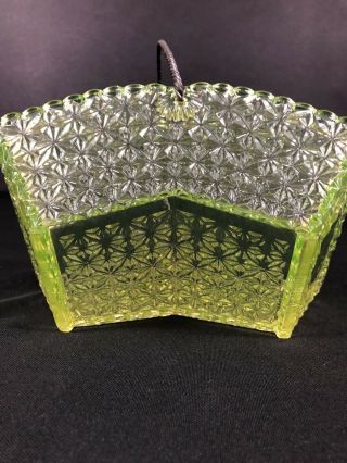 Antique Vaseline Glass Basket Or Dish Metal Handle Uranium Glass Bridge Shape 4