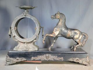 Antique Victorian Cast Iron Spelter Haven Figural Clock Case Prancing Horse