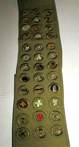 Vintage Boy Scout Sash W 36 Merit Badges Patches And 1940 Worlds Fair Patch