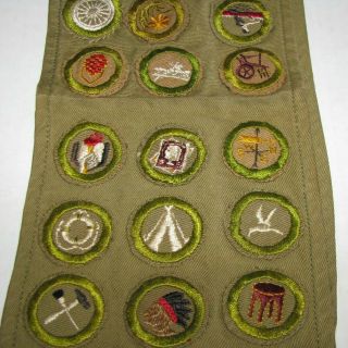 Vintage Boy Scout Sash w 36 Merit Badges Patches and 1940 WORLDS FAIR PATCH 6