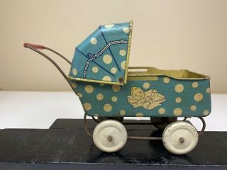 Wyandotte Antique Vintage Tin Metal Baby Buggy Carriage 1930/1940s Doll Toy