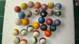 30 Misc.  Antique / Vintage Mixed Billiard / Pool Balls Cue Balls Clay,  Etc.