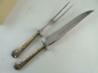 Antique Sterling Silver Stainless Frank Whiting Meat Carving Knife Fork Set Vtg