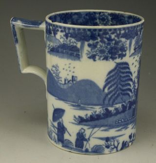 Antique Pottery Pearlware Blue Transfer Swansea Cambrian Boy W/ Whip Mug 1815