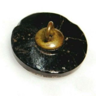 Antique Vtg BUTTON Two Running Deer on Black Glass Incised w Silver 5/8 A15 3