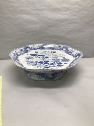 Antique Blue Transferware Large Footed Serving Plate C1840 Asian Urn Flowers