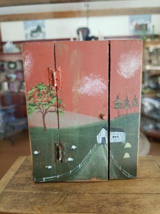 Miniature Artisan Signed Janet Bailey Hand Painted Country Cupboard