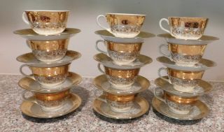 Vintage Fine China Japan Heavy Gold Decorated Set Of 12 Cups & Saucers