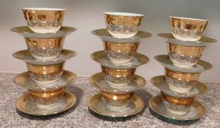 Vintage Fine China Japan Heavy Gold Decorated Set of 12 Cups & Saucers 2