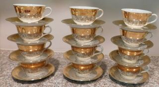 Vintage Fine China Japan Heavy Gold Decorated Set of 12 Cups & Saucers 3