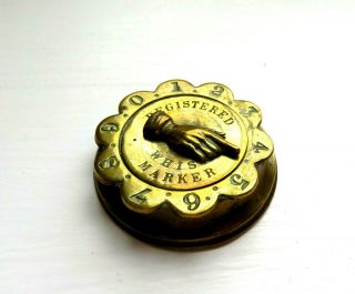 Antique Brass Whist Game Marker,  Pointer Hand,  Registered Date 1853